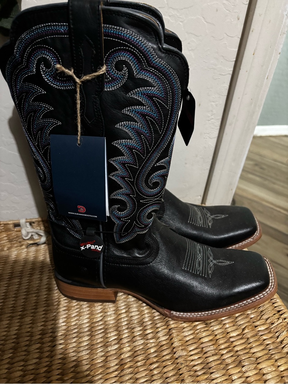 Women’s Black Western Work Boots with Blue Stitching